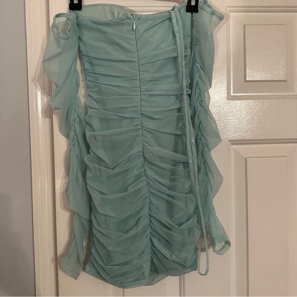 EUC—- OH POLLY TEAL CHAMBERY UNDERWIRE BARDOT MINI DRESS - US Size 2 SKU:114 - Picture 14 of 16